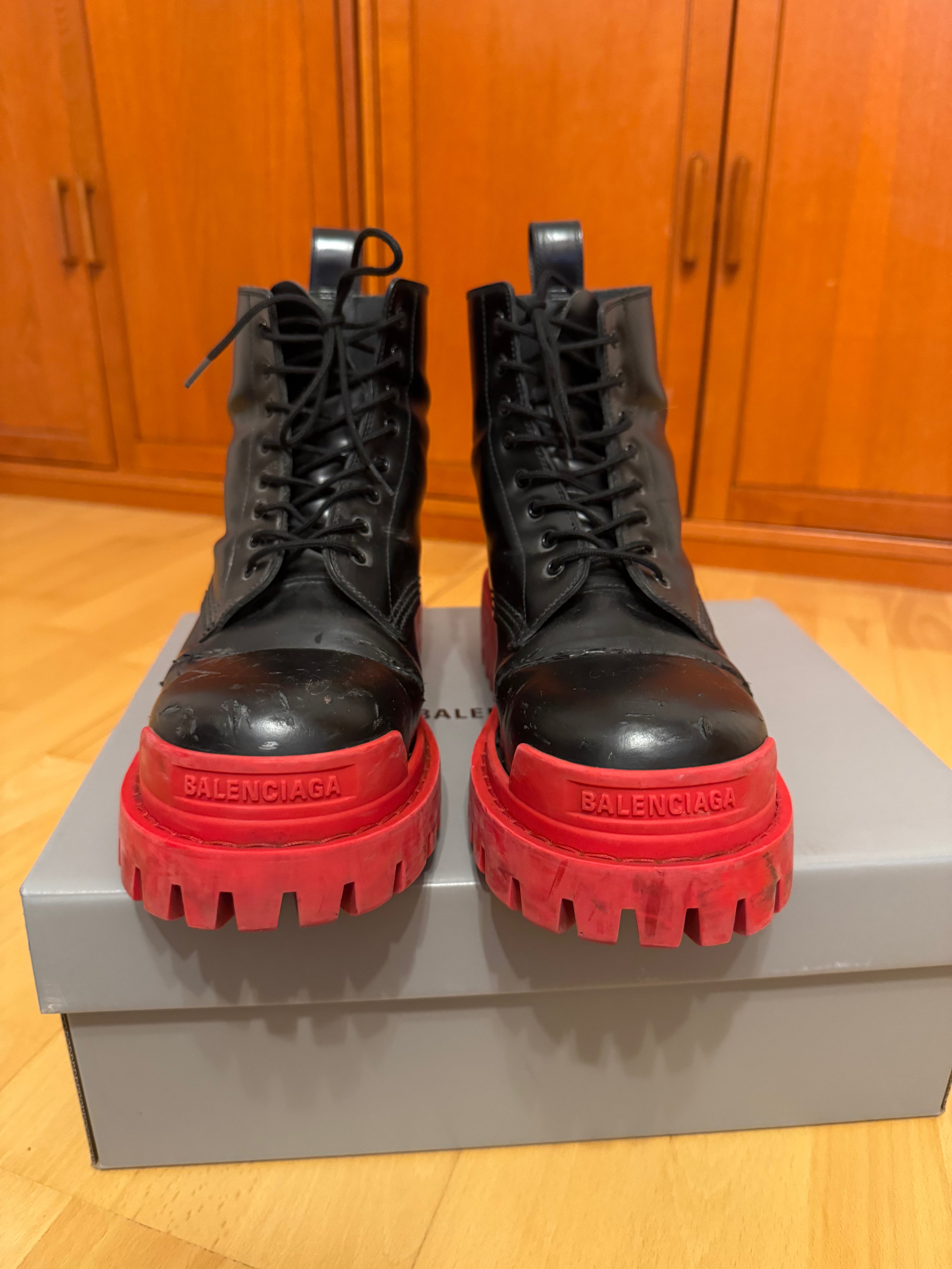 Balenciaga Strike Black Red Sole Boots
