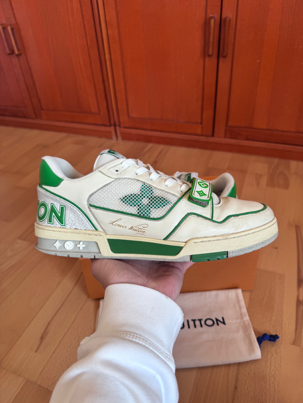 Louis Vuitton LV Trainer White/Green Velcro Strap