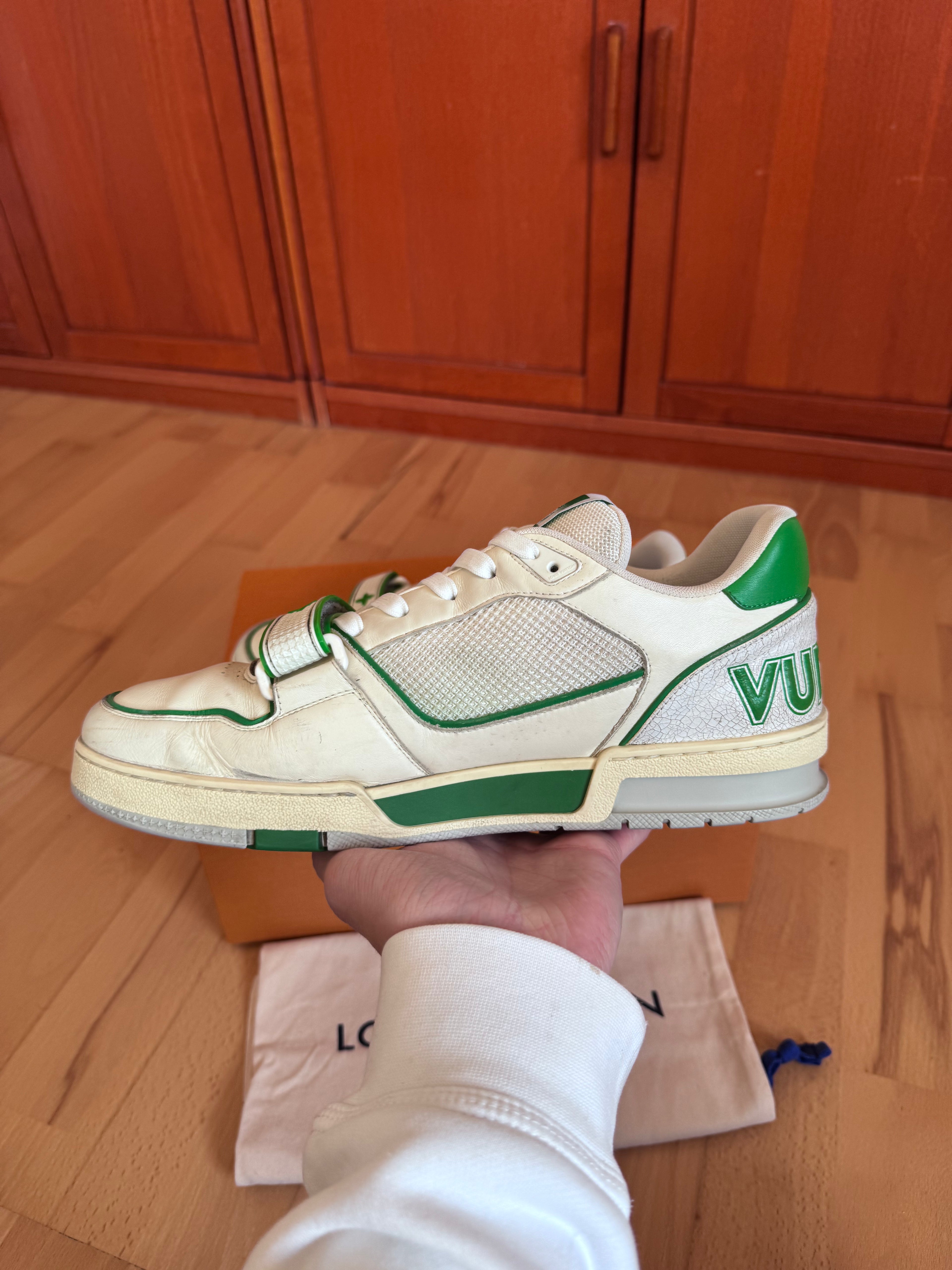 Louis Vuitton LV Trainer White/Green Velcro Strap