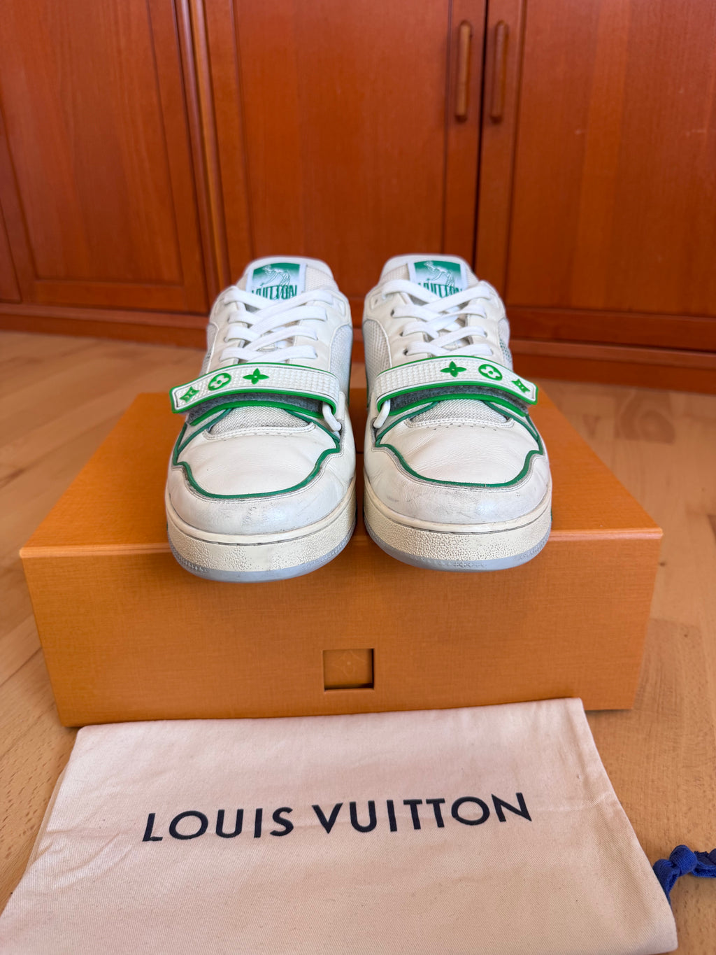 Louis Vuitton LV Trainer White/Green Velcro Strap