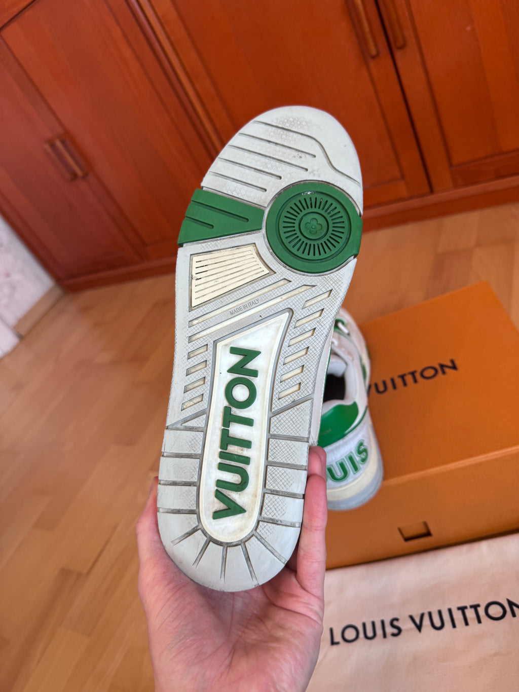 Louis Vuitton LV Trainer White/Green Velcro Strap
