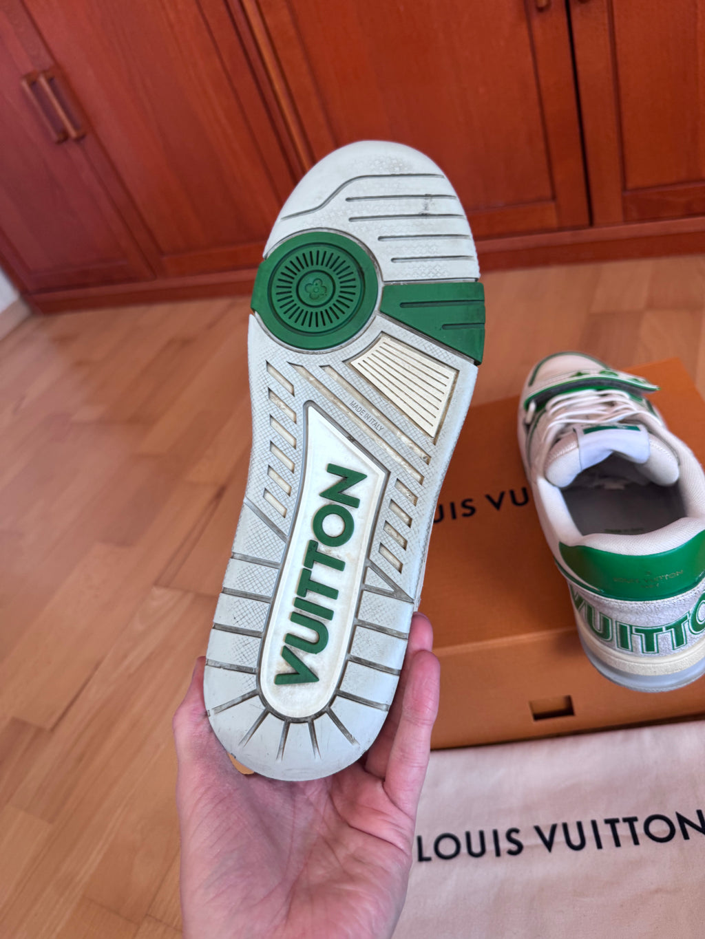 Louis Vuitton LV Trainer White/Green Velcro Strap