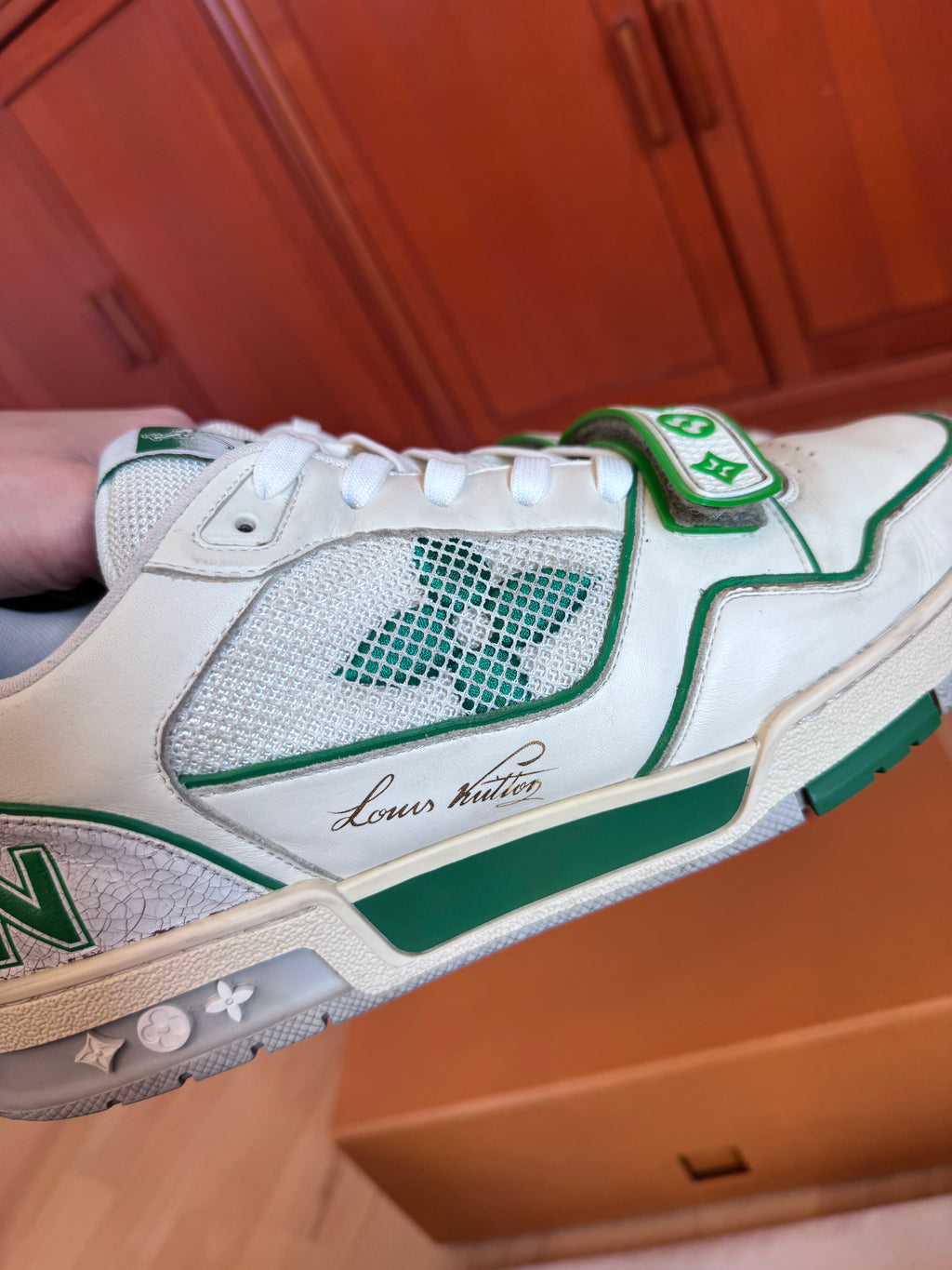 Louis Vuitton LV Trainer White/Green Velcro Strap