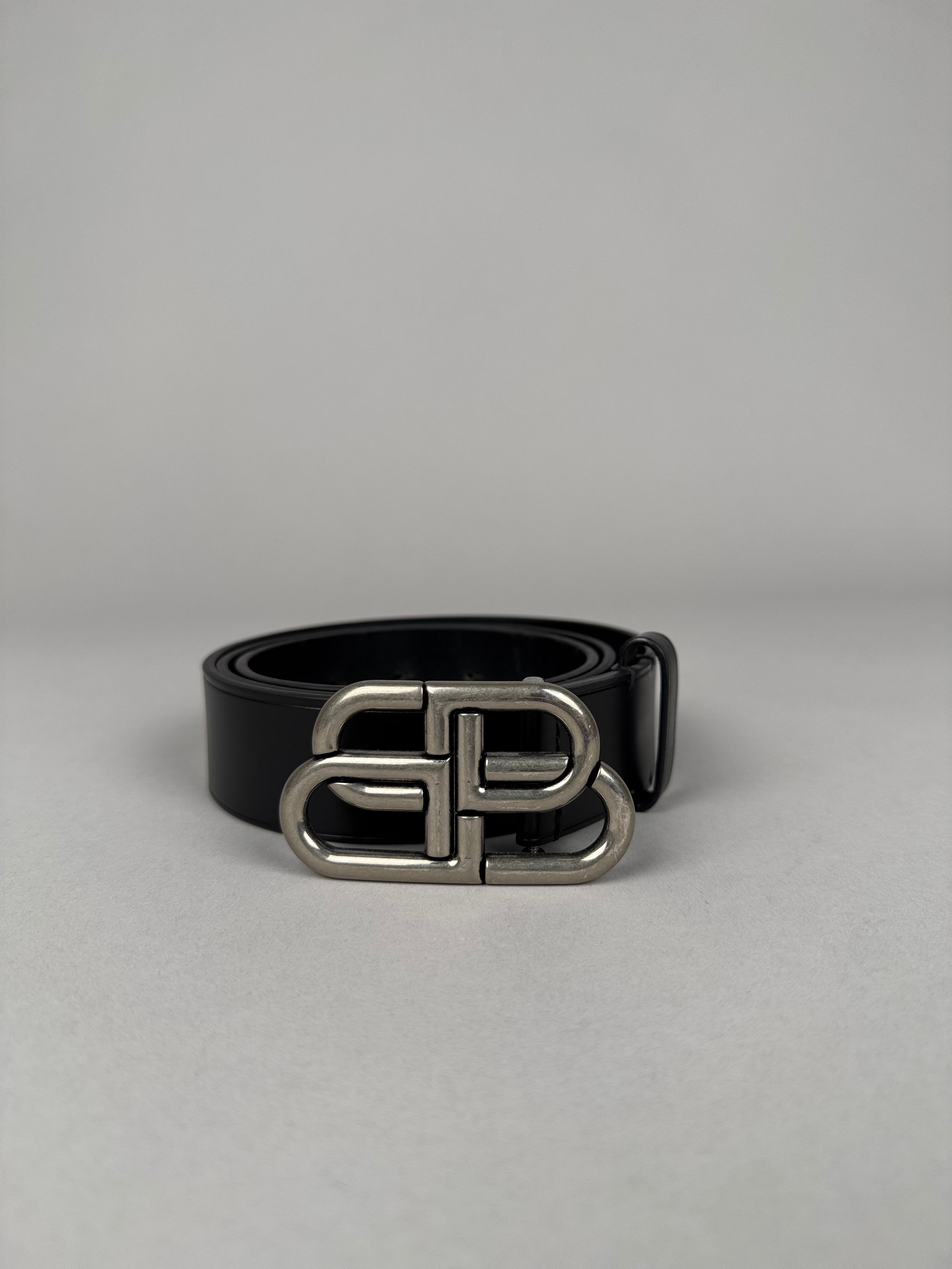Balenciaga BB Black Belt Silver Buckle