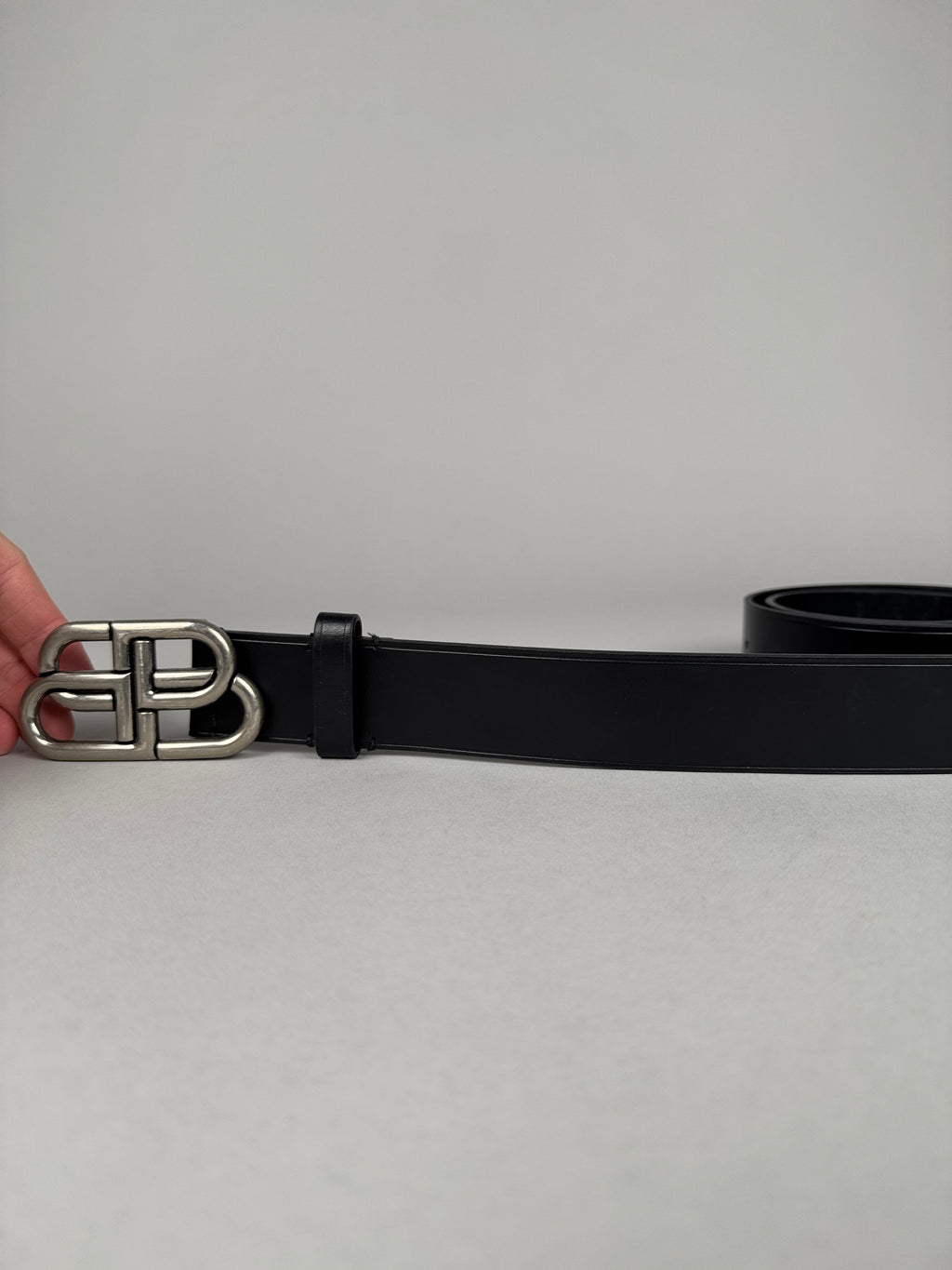 Balenciaga BB Black Belt Silver Buckle