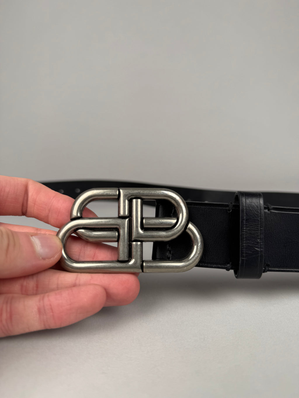 Balenciaga BB Black Belt Silver Buckle