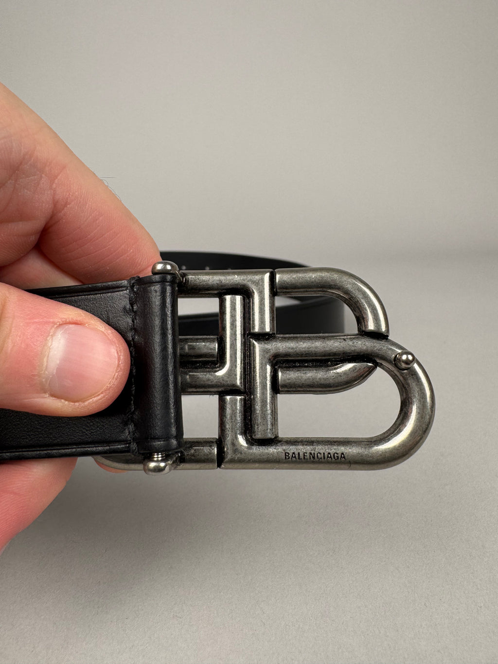 Balenciaga BB Black Belt Silver Buckle