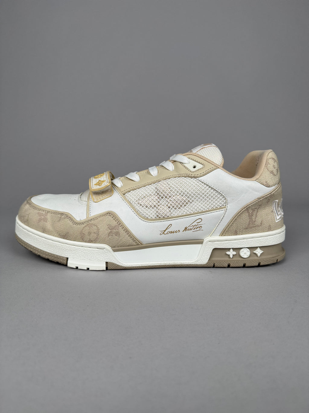 Louis Vuitton LV Trainer Velcro Strap Beige Denim