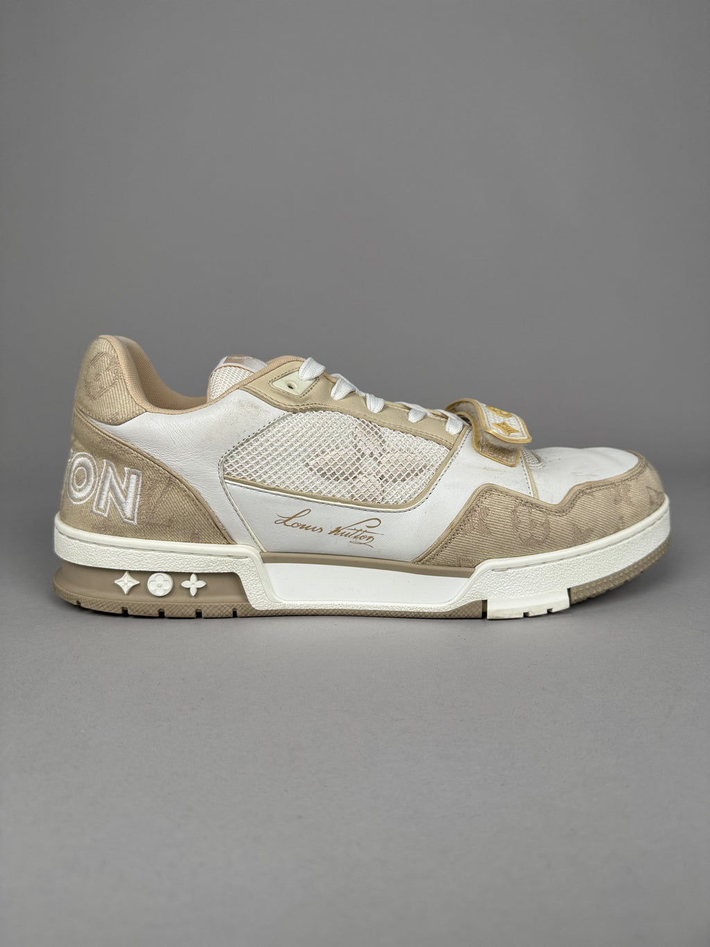 Louis Vuitton LV Trainer Velcro Strap Beige Denim