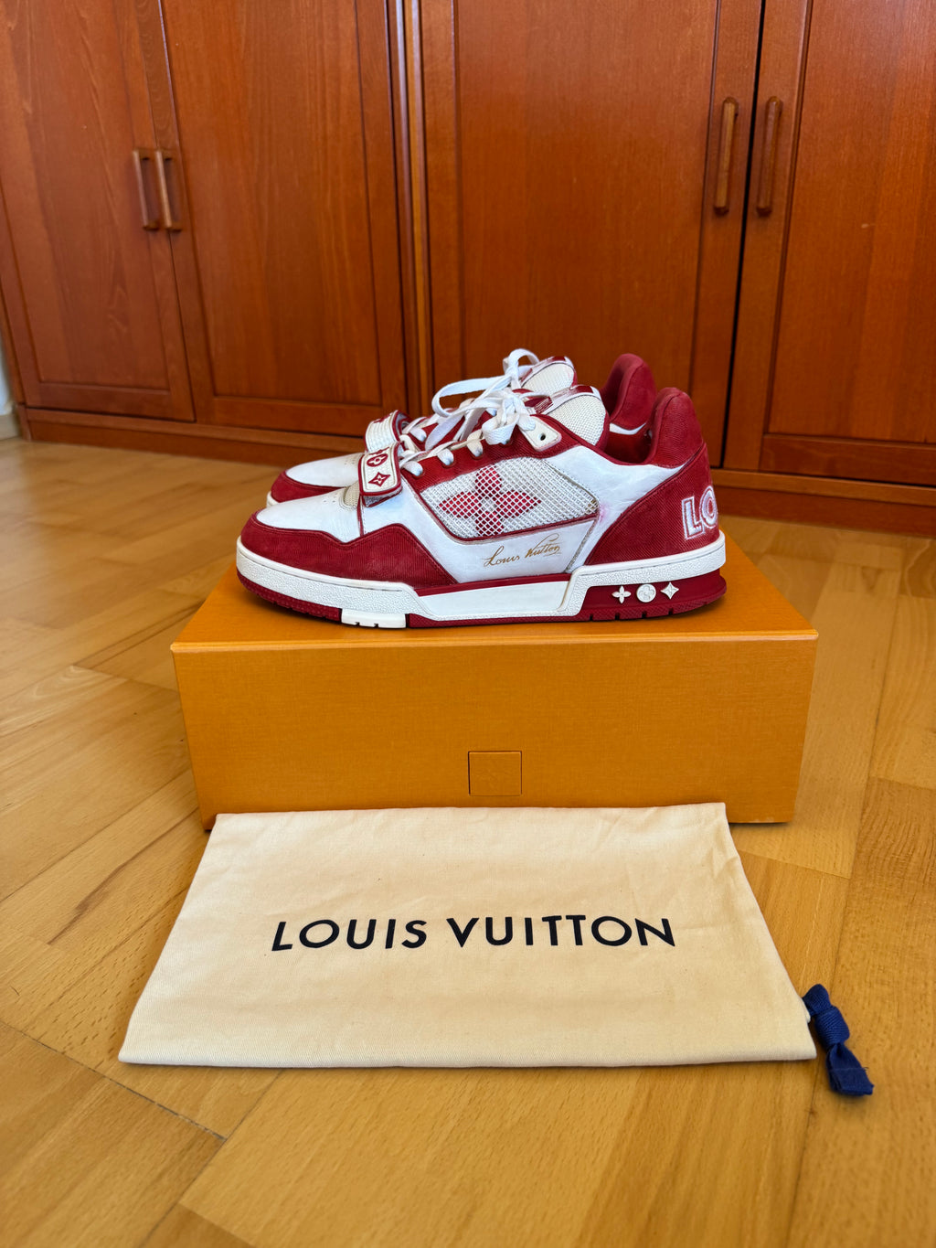 Louis Vuitton LV Trainer Velcro Strap Red White