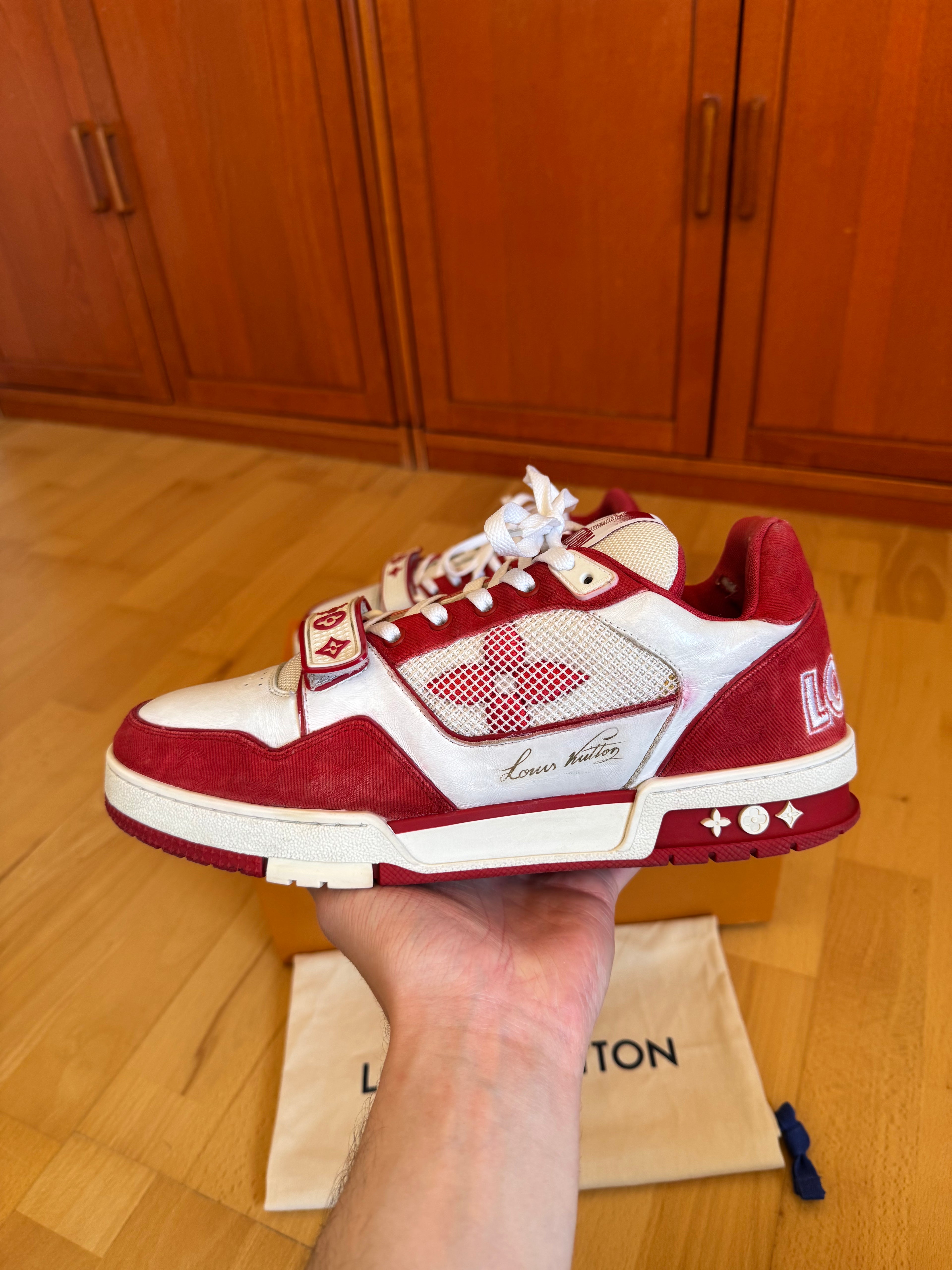 Louis Vuitton LV Trainer Velcro Strap Red White