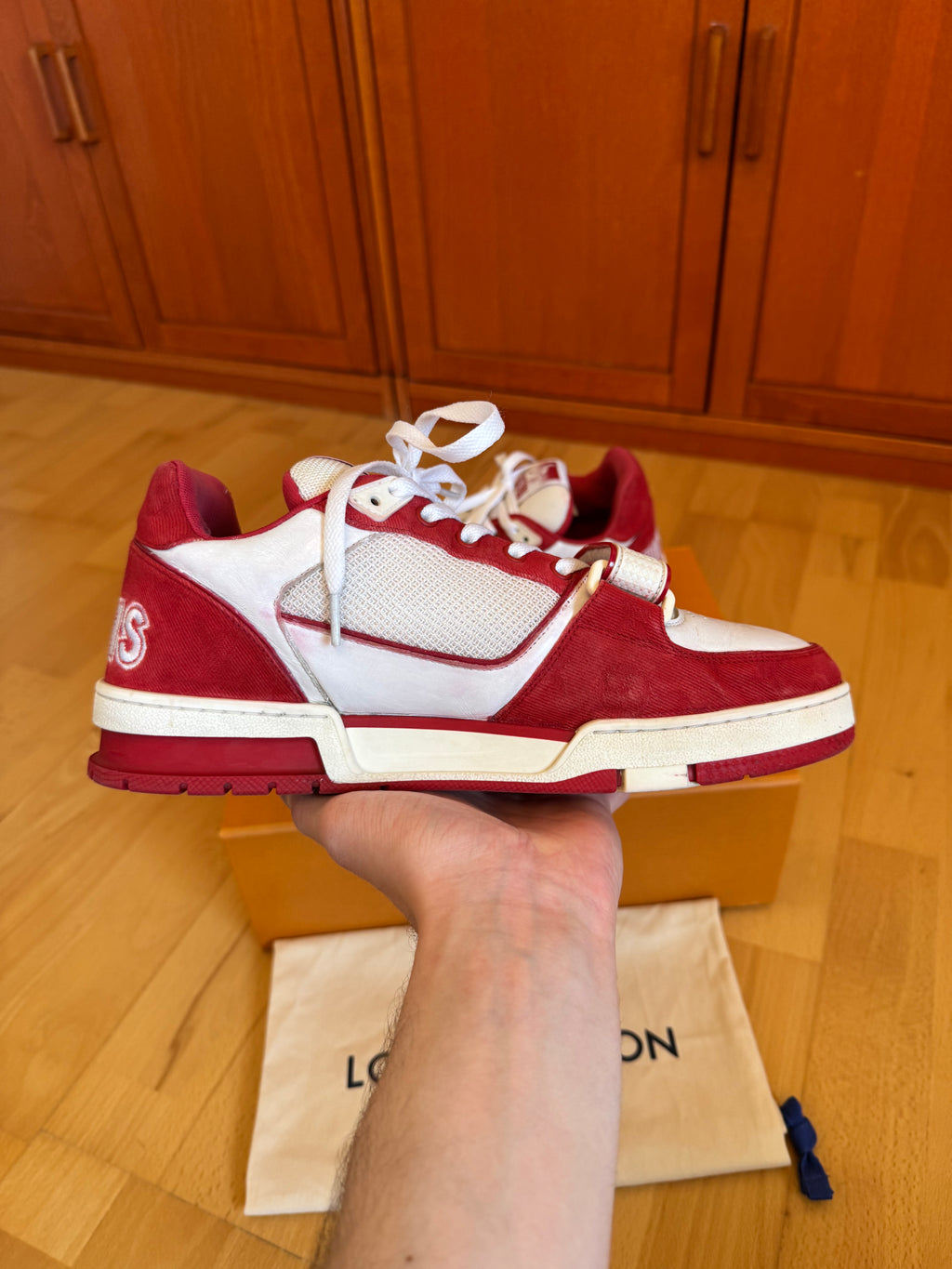 Louis Vuitton LV Trainer Velcro Strap Red White