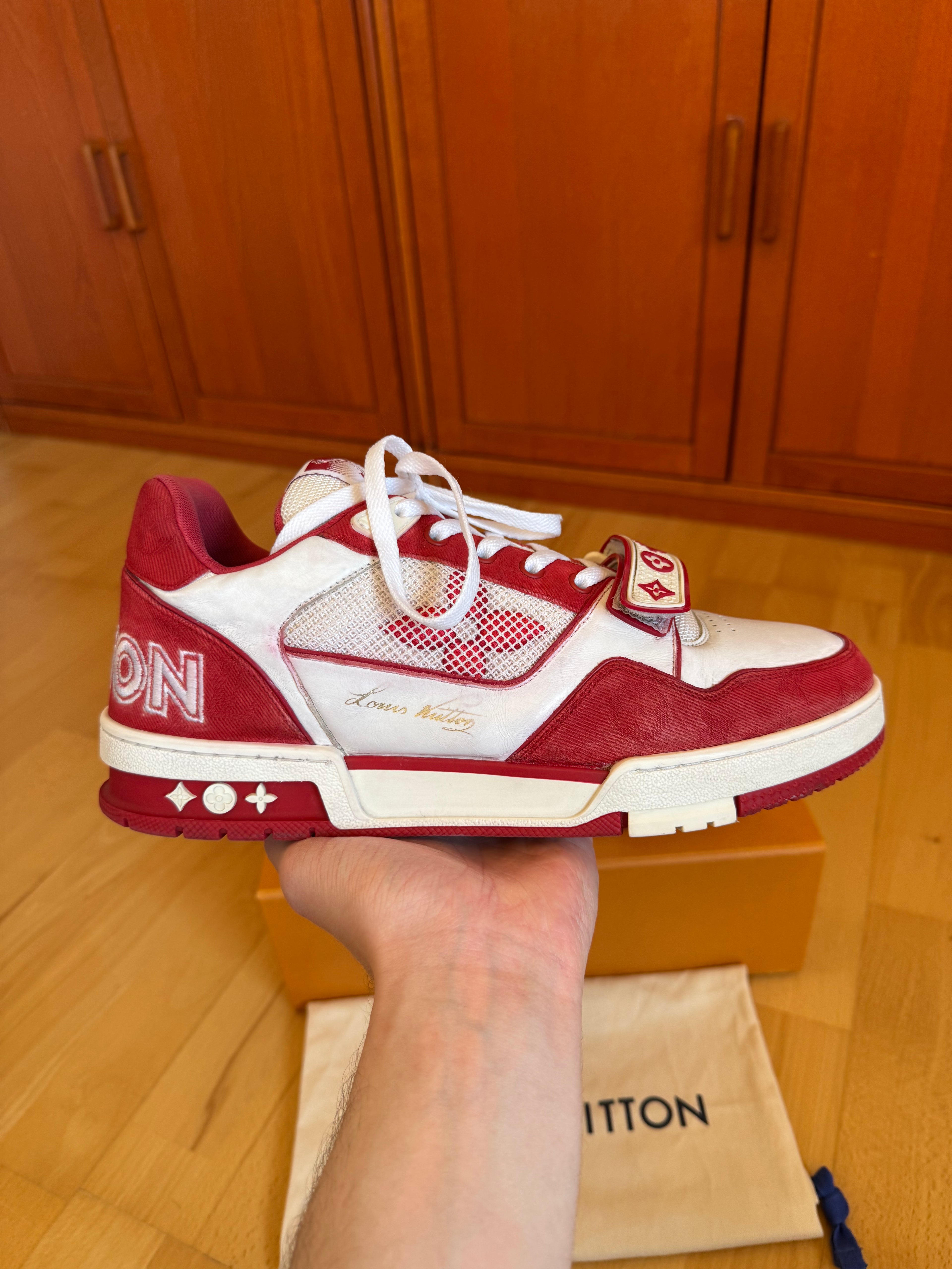 Louis Vuitton LV Trainer Velcro Strap Red White