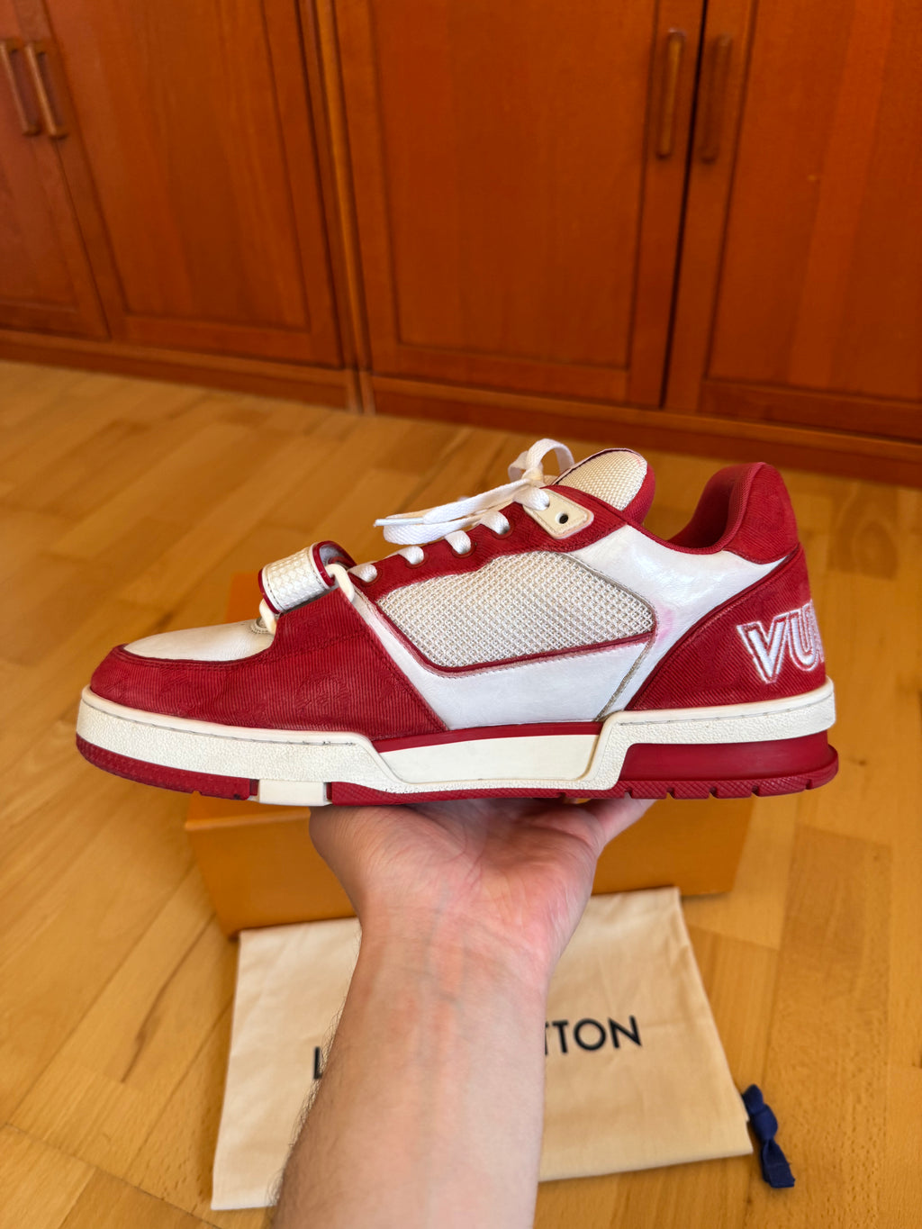 Louis Vuitton LV Trainer Velcro Strap Red White