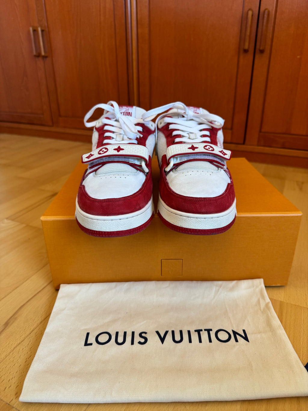 Louis Vuitton LV Trainer Velcro Strap Red White