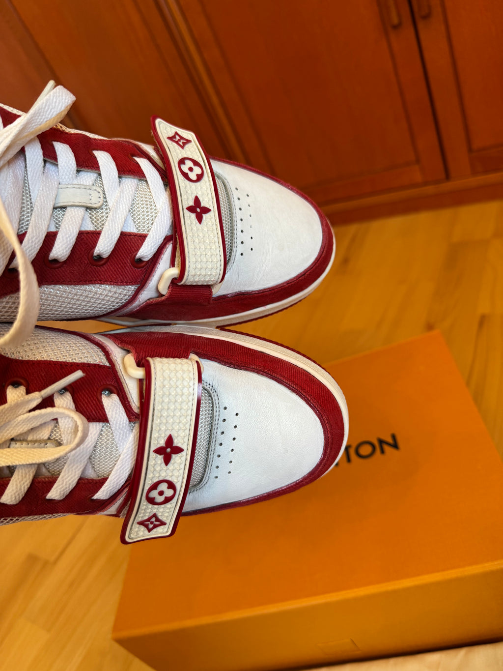 Louis Vuitton LV Trainer Velcro Strap Red White